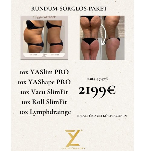 Bodyforming-pakket 7 – All-in pakket (10x YASlim Pro, YAShape Pro, Vacu SlimFit, Roll SlimFit, lymfedrainage)